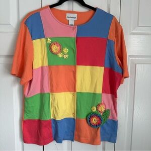 Breckenridge Womens Color Block Patchwork Top Sz L Grannycore Cabincore Preppy